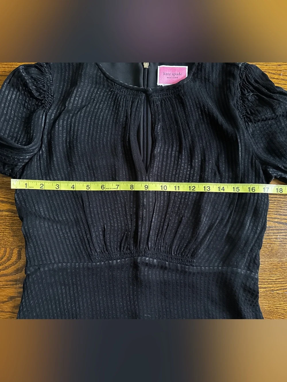 Kate Spade New York Black A-Line Round Neck Keyhole Pleated Georgette Dress 8